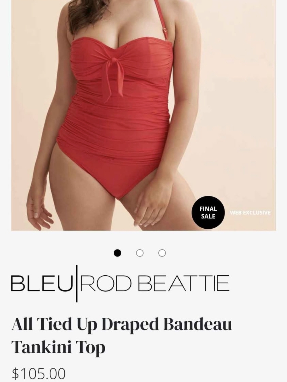Bleu Rod Beattie Red Draped Bandeau Tankini with Tie
